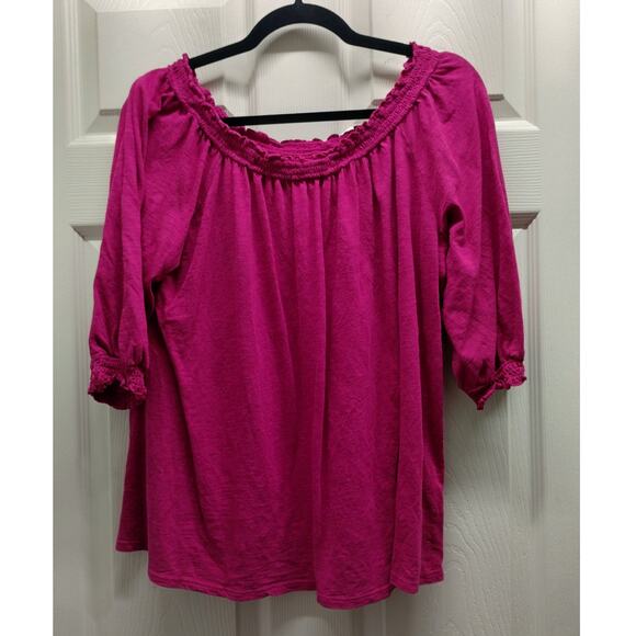 Knox Rose Size XXL Hot Pink On or Off Shoulder Smocked Neck Bishop Sleeves Top - Picture 1 of 5